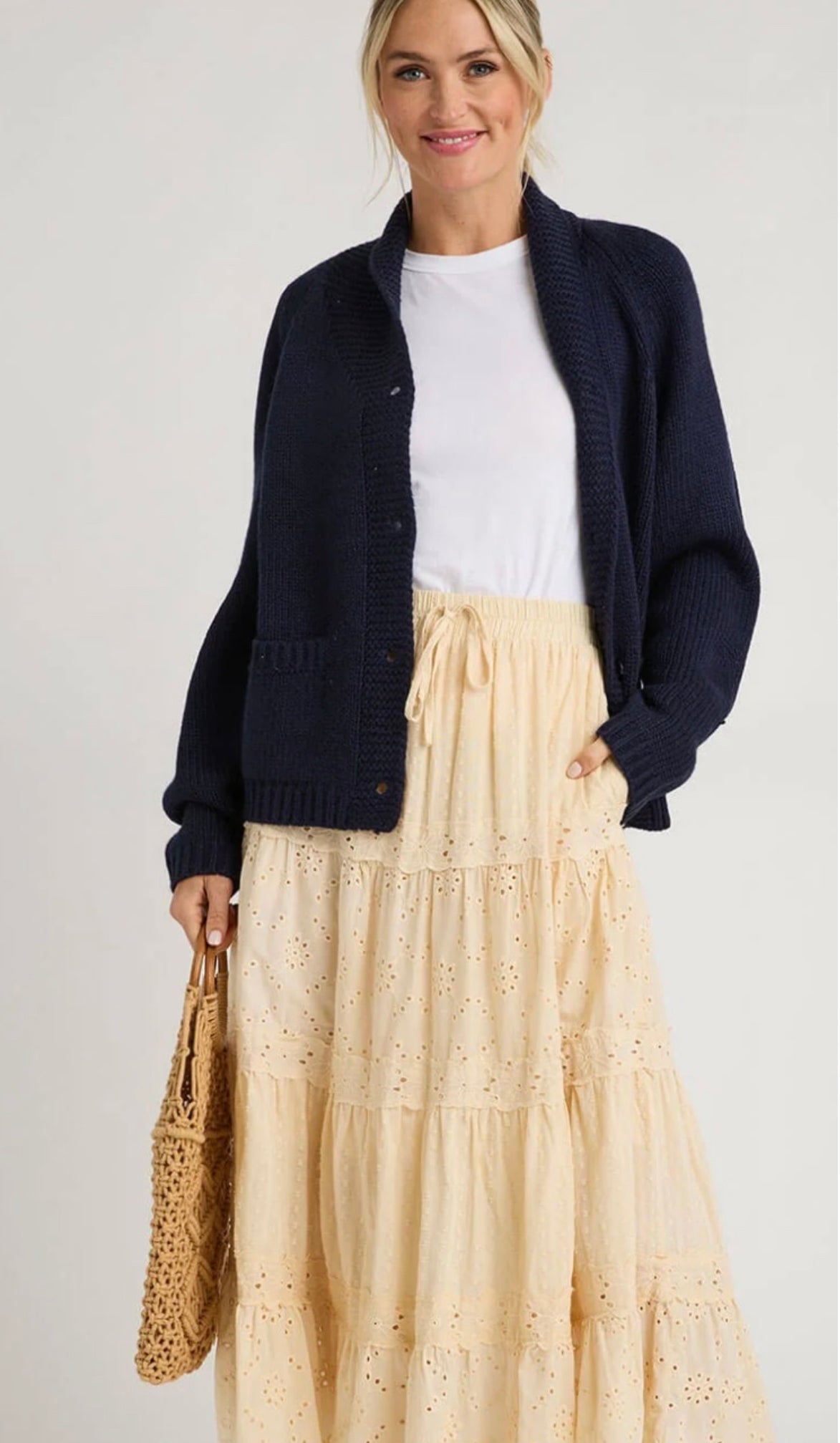 Varsity Lobster Cardigan in Navy & White – Cozy Coastal Style