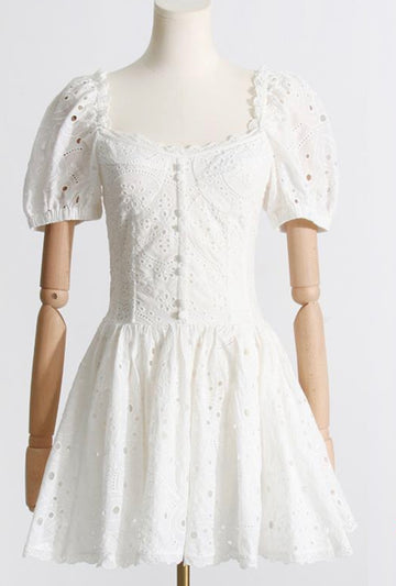 Eyelet babydoll dress in white