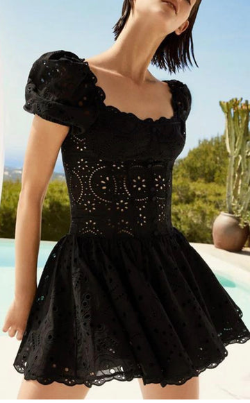 Eyelet babydoll dress in Black