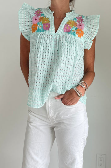 Elaina Gingham top in Sage