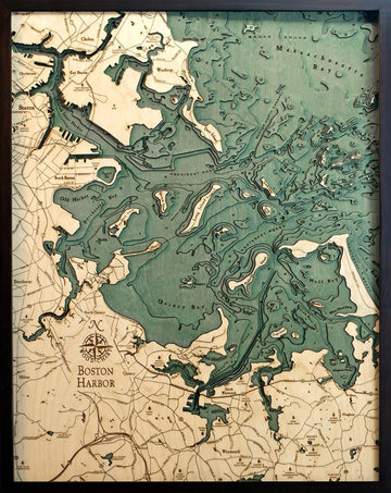 Boston Harbor, Massachusetts 3-D Nautical Wood Chart, Large, 24.5