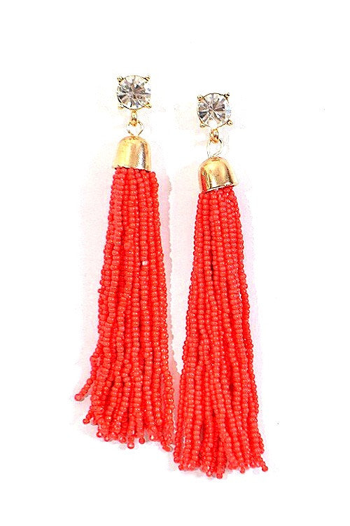 Rhinestone tassel earrings in Coral - Pink Pineapple Shop