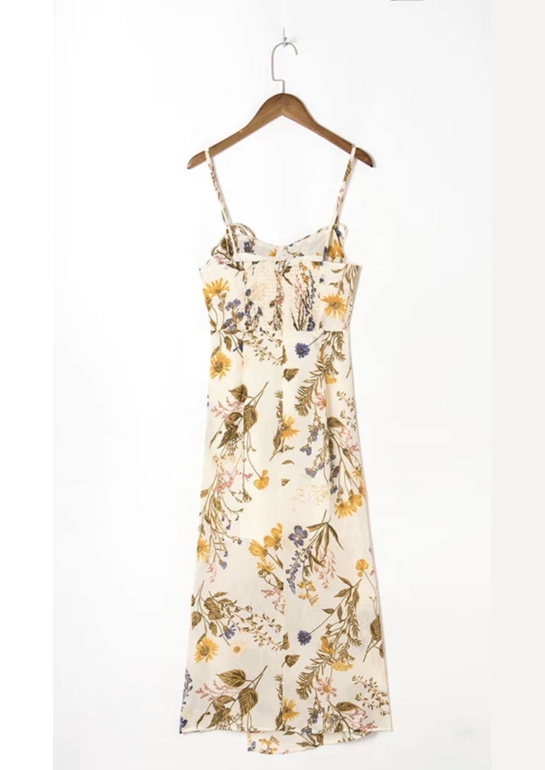 Vintage Floral Side Slit Spaghetti Strap Midi Dress | Pink Pineapple