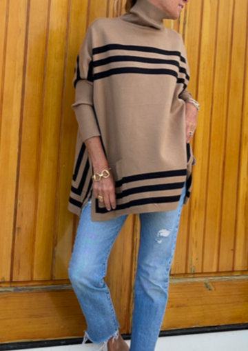 Classic Meets Chic Turtleneck Poncho Sweater (Camel)