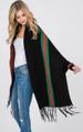 Black Poncho Wrap Stripe With Sleeves