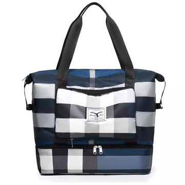 Classic Blue Plaid Lightweight Carryon Travel Bag