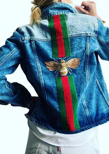 Green/Red 🐝 bee back Jean Jacket