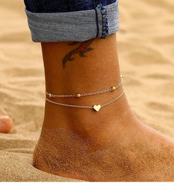 Heart multi layer anklet