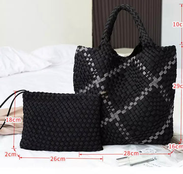 Woven Neoprene tote and zip pouch onyx plaid
