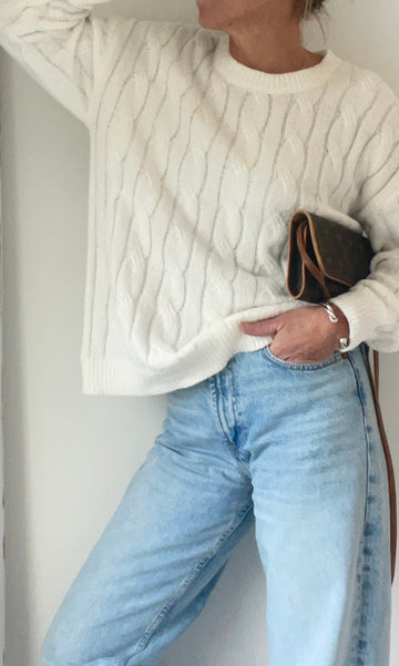 Barefoot Soft White Cable Sweater