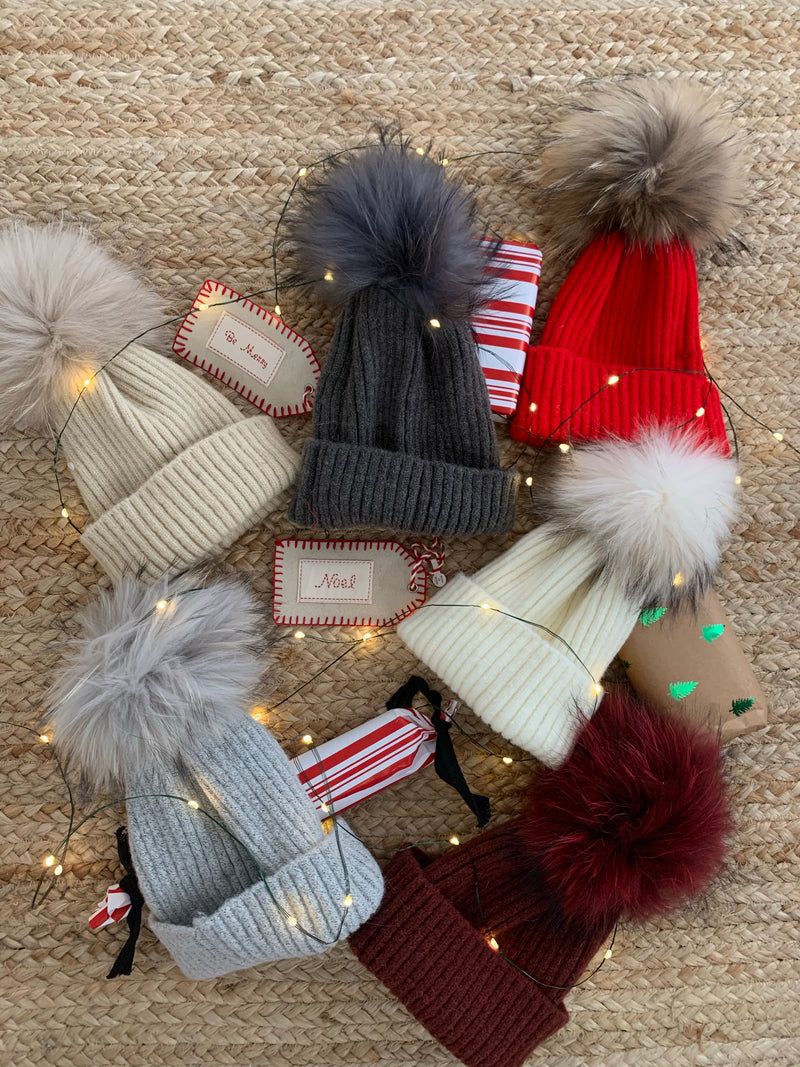 Kids Cashmere Ribbed Pom Hats Pink Pineapple