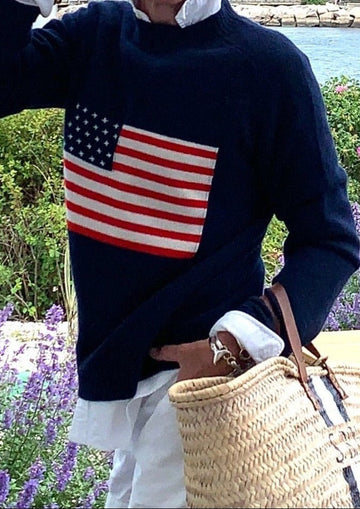 American Flag Print Pure Cashmere Sweater | Pink Pineapple