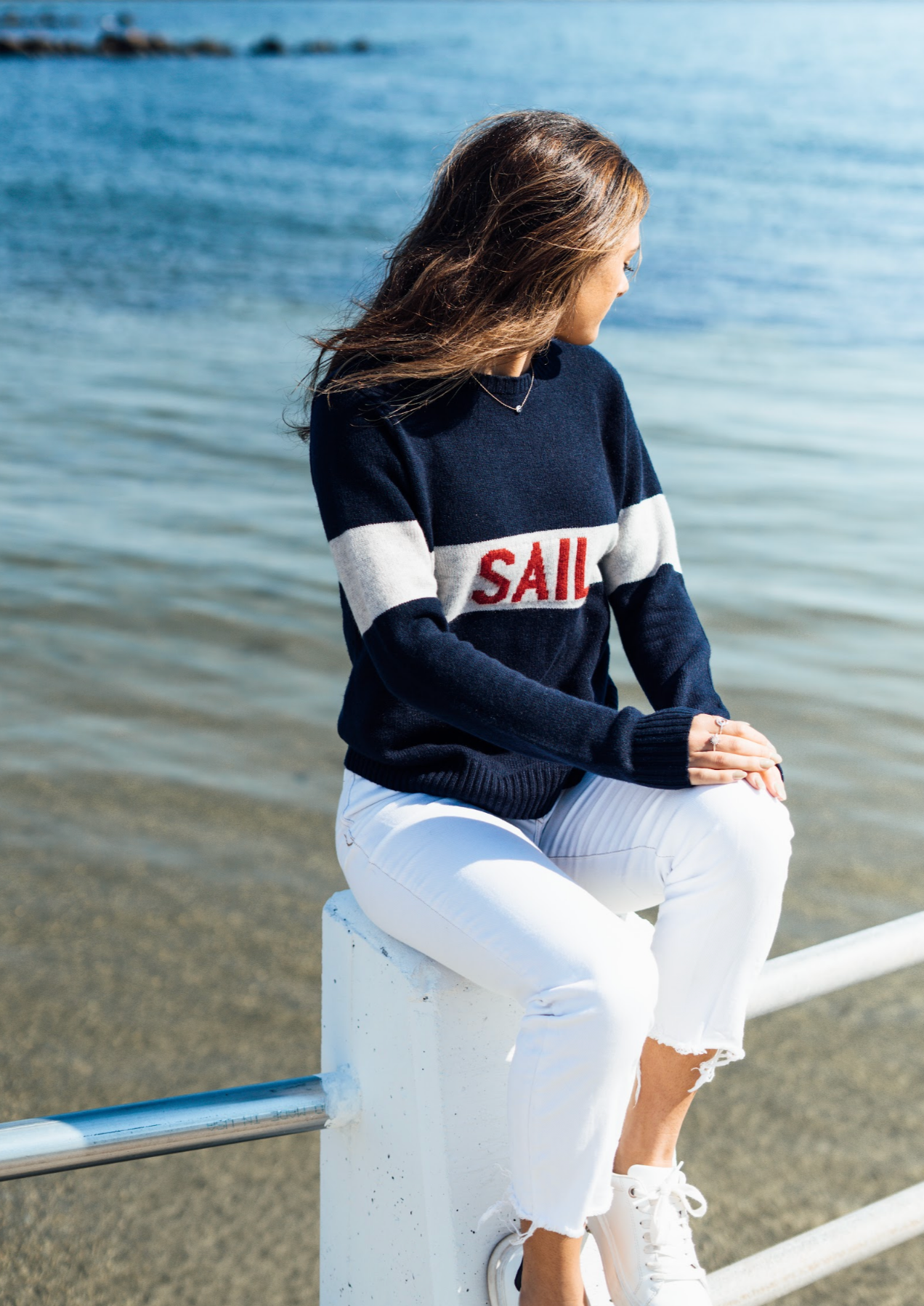 Cashmere Sail Sweater | Lux Navy Cashmere Sweater | Pink Pineapple