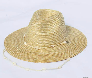 Womens Straw Vacation Fedora  Hat With Shell Band