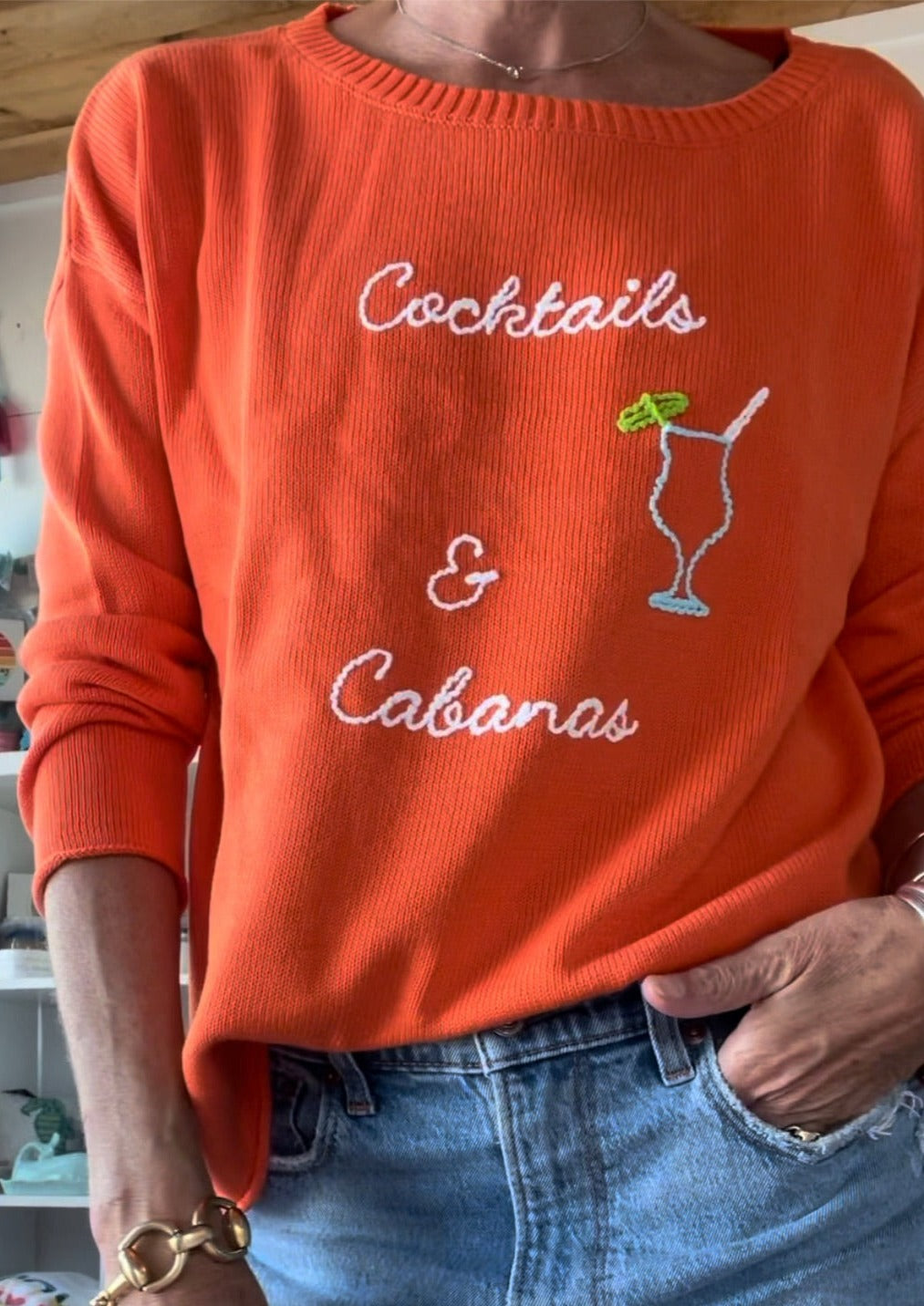 Boutique Sweater | Women's Orange Embroidered Cardigan Sweater | Pink Pineapple