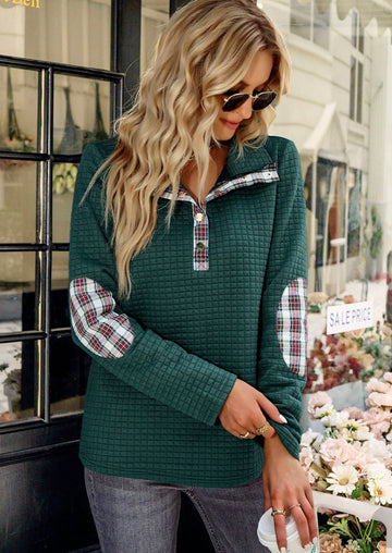 Out and about green quilted pullover