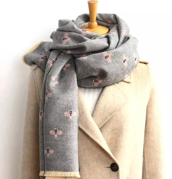 Designer inspired BEE SCARF IN gray