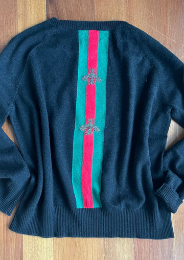 Classic Striped Black Cashmere Sweater | Pink Pineapple