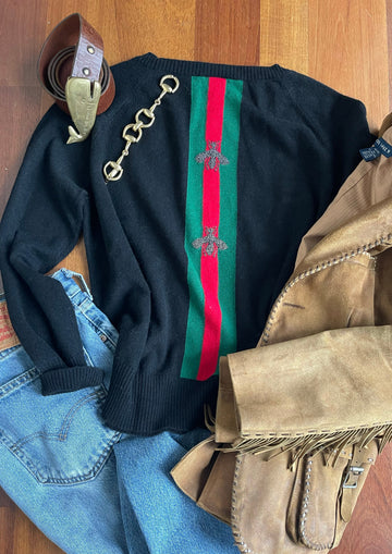 Classic Striped Black Cashmere Sweater | Pink Pineapple