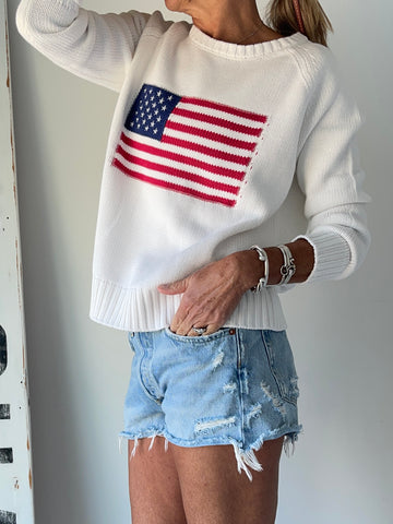 Chunky Campus Flag Sweater-White