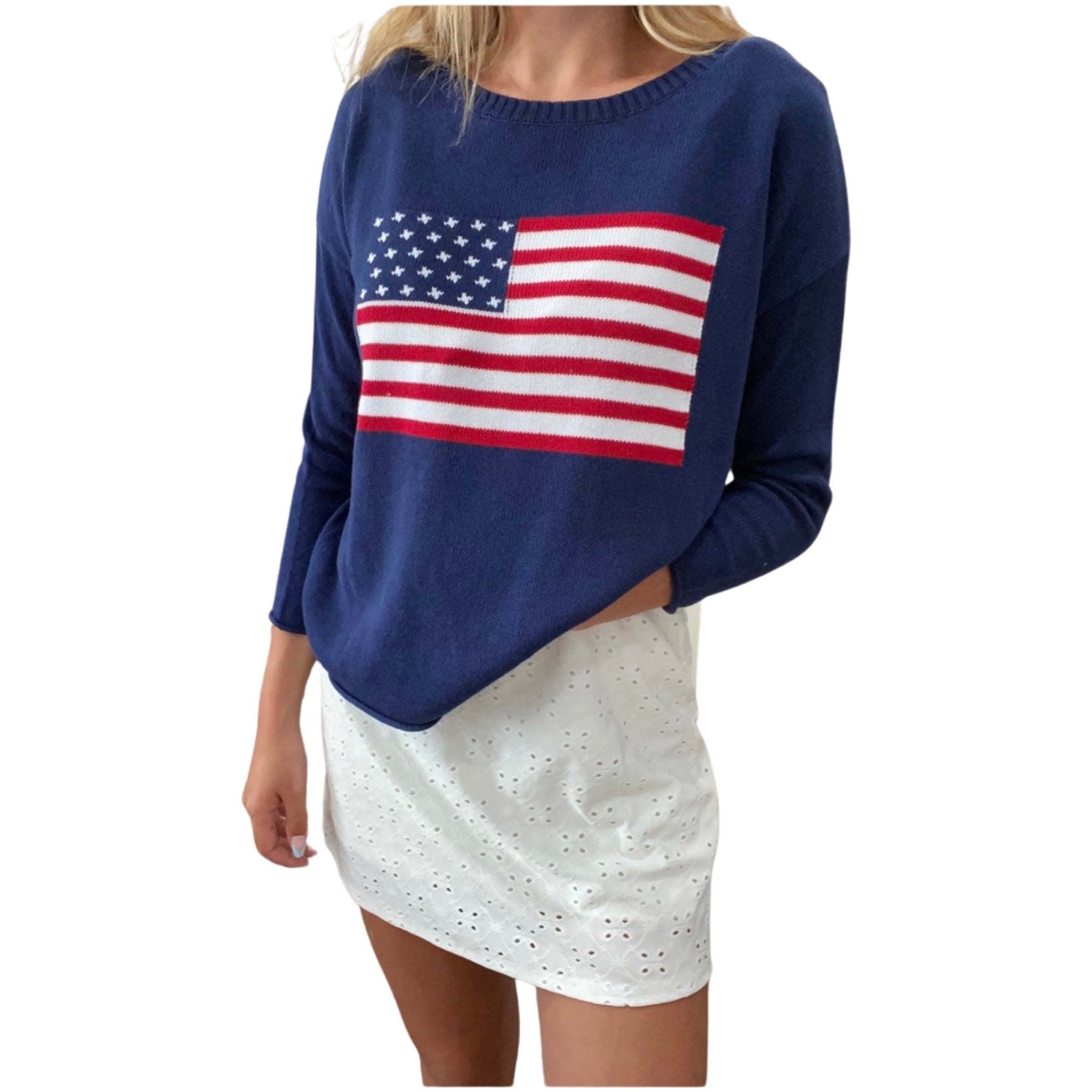 Boxy Americana Flag Sweater in Navy | Pink Pineapple Shop