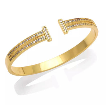 Open T Gold crystal buckle adjustable cuff